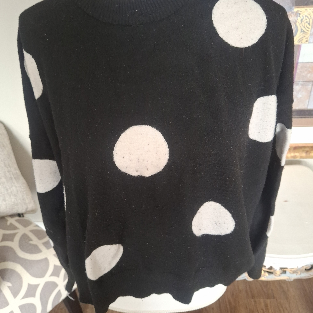 Tahari Black Sweater with White Polka Dots
